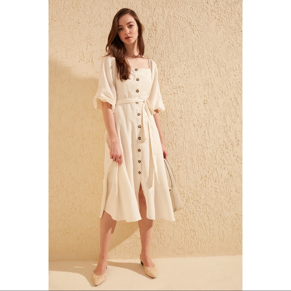 Beige Maxi Long Sleeve Button Down Dress